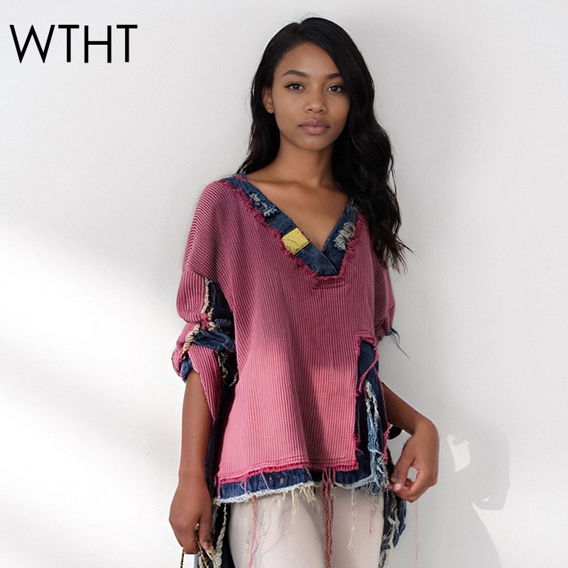 Vintage Fashion Influencer - WTHT Mode frauen Gespleißt Denim Unregelmäßigen