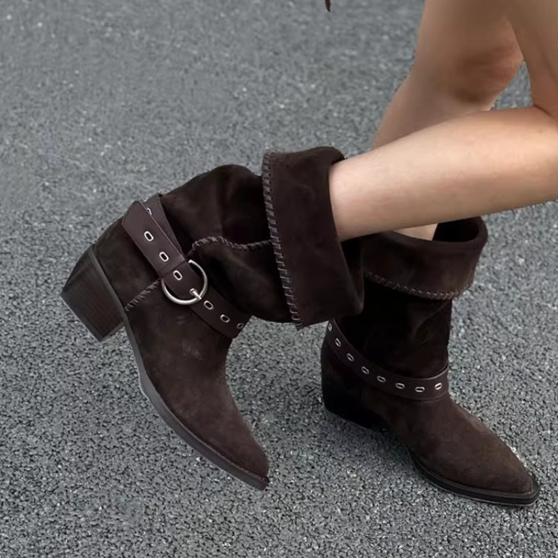 Vintage Fashion Designer - Designer Damenstiefel Mode Vintage Wildleder Western-Stiefel