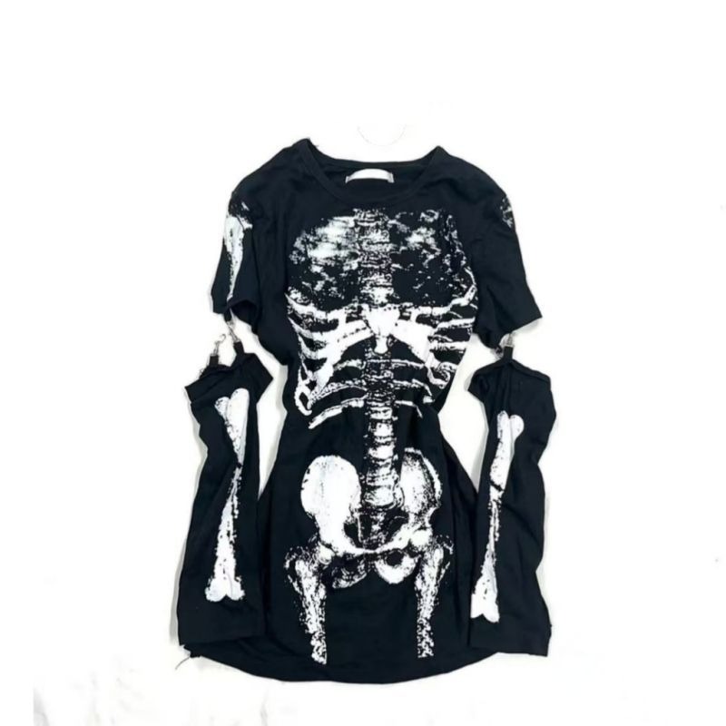 Gothic-Skelett-Grafik-T-Shirt  – Vintage Fashion Subculture Bewertung und Preis