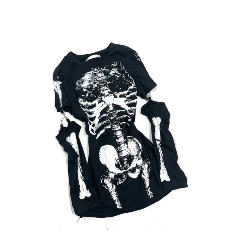 Gothic-Skelett-Grafik-T-Shirt  – Vintage Fashion Subculture Bewertung und Preis