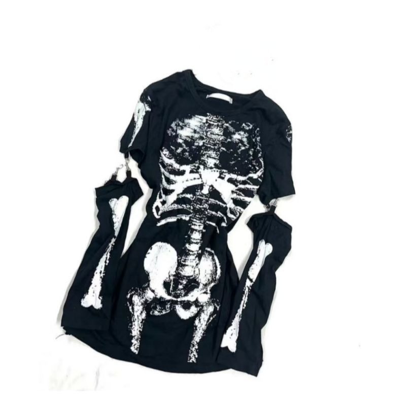 Gothic-Skelett-Grafik-T-Shirt  – Vintage Fashion Subculture Bewertung und Preis