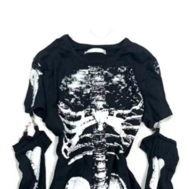 Gothic-Skelett-Grafik-T-Shirt  – Vintage Fashion Subculture Bewertung und Preis